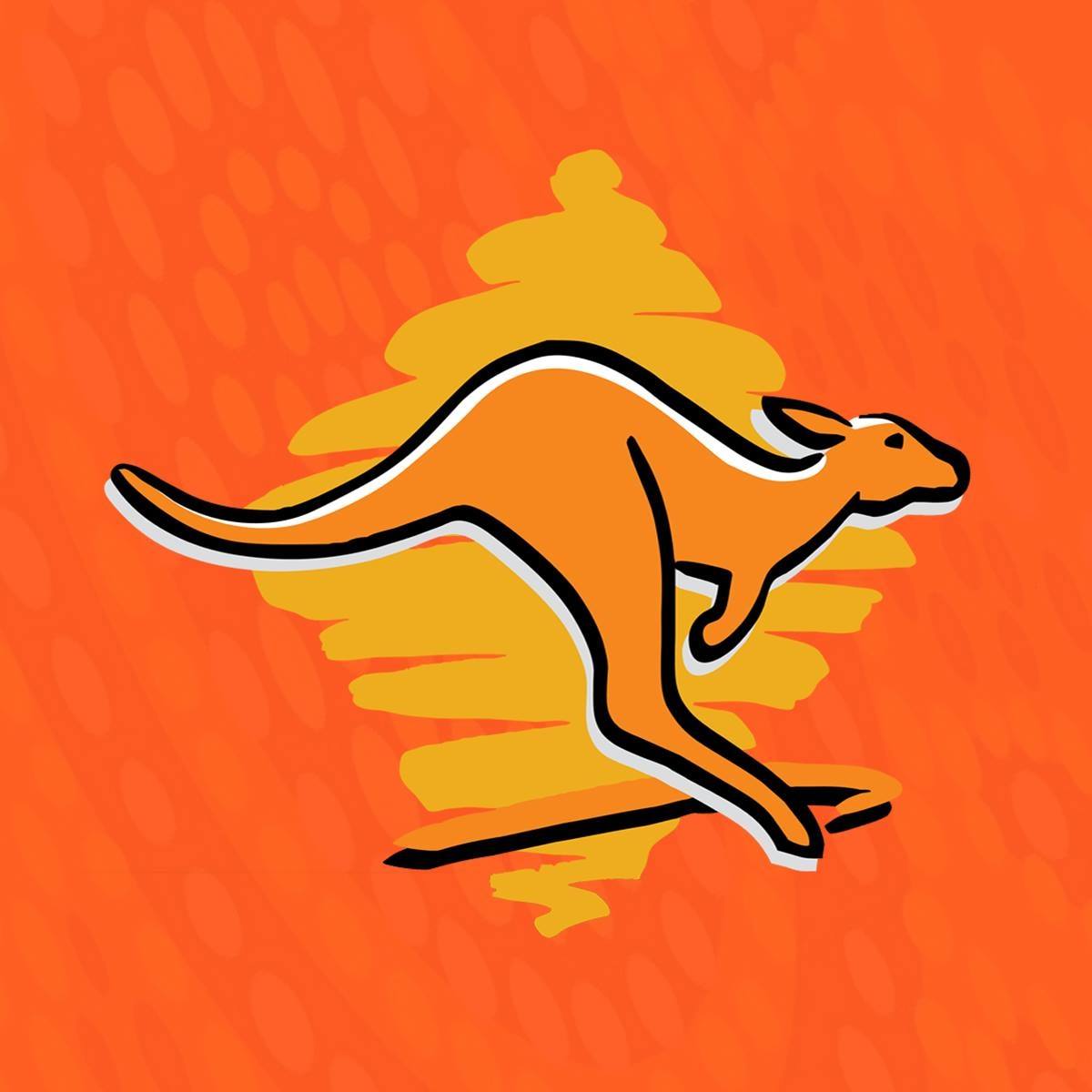 orange kangaroo cartoon with red and yellow background